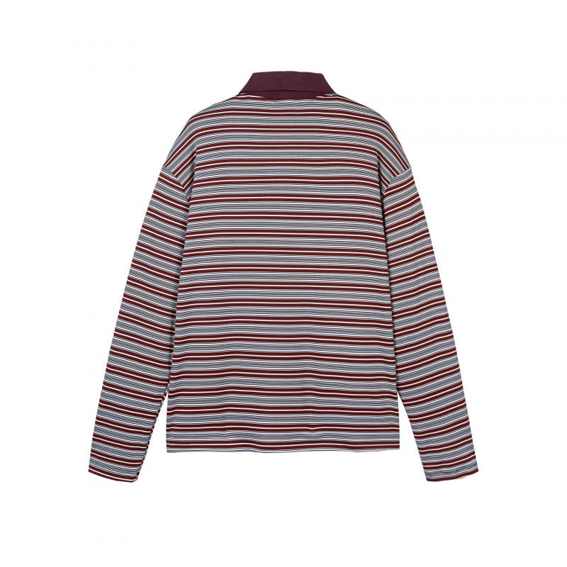 Men's long sleeve polo shirt with fine striped pattern and ribbed collar Fashion Glam