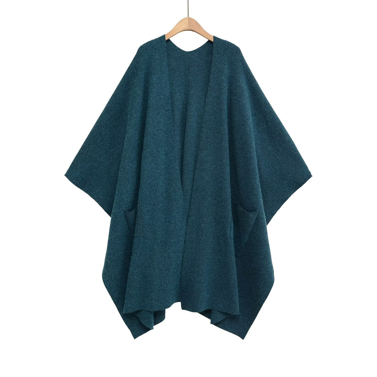 Women's Oversized Knit Poncho with Pockets and Asymmetric Hem Fashion Glam