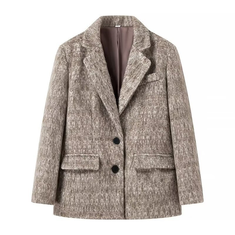 Ladies short blazer coat made of wool blend with bouclé structure and flap pockets Fashion Glam