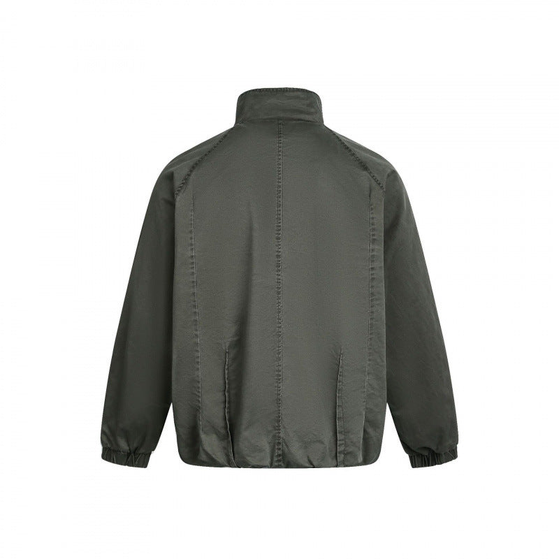 Men's Minimalist Nylon Bomber Jacket with Stand Collar, Raglan Sleeves and Gathered Hem Fashion Glam