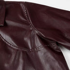 Women's Shiny Leather-Look Blouson Jacket with Shirt Collar, Zipper and Elastic Hem Fashion Glam