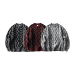 Unisex Oversized Knit Sweater with Cable Pattern Jacquard, Round Neck and Ribbed Cuffs Fashion Glam