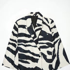 Women's Oversize Blazer with Zebra Print, One Button Closure and Flap Pockets Fashion Glam