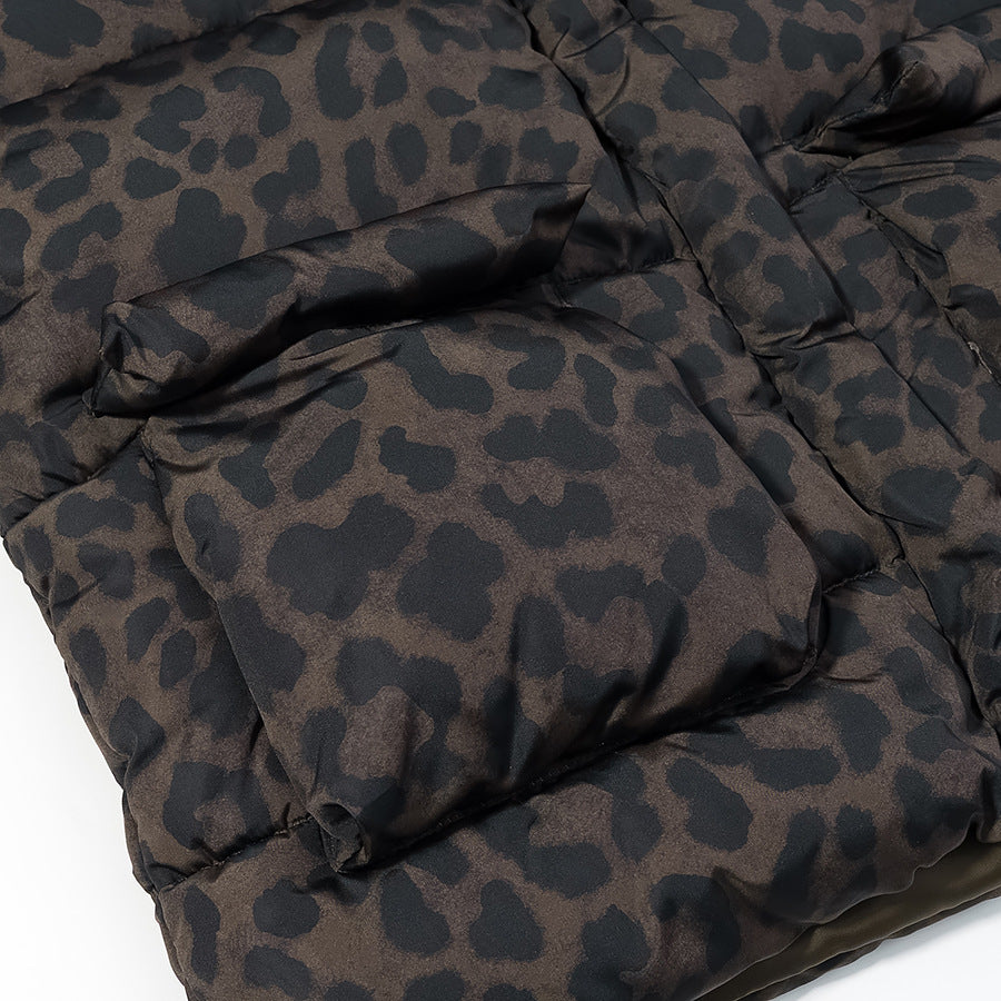 Women’s Oversize Puffer Jacket with Hood and Leopard Print Fashion Glam