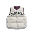 Unisex Padded Quilted Vest in Boxy Cut with Snap Button Closure and College Logo Print Fashion Glam