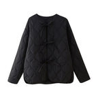 Women geometric quilted oversized liner jacket without collar Fashion Glam