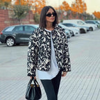 Women Padded Quilted Jacket with Abstract Leopard Print, Boxy Silhouette and Patch Pockets Fashion Glam