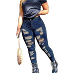 Ladies High-Waisted Skinny Jeans with Destroyed Details and Sculpting Cut Fashion Glam