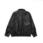 Unisex Short Cut Oversized Faux Leather Blouson Jacket with Shirt Collar, Flap Pockets and Elastic Hem Fashion Glam