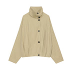 Women's Short Water-Repellent Cape Jacket with High Stand-Up Collar and Concealed Button Placket Fashion Glam