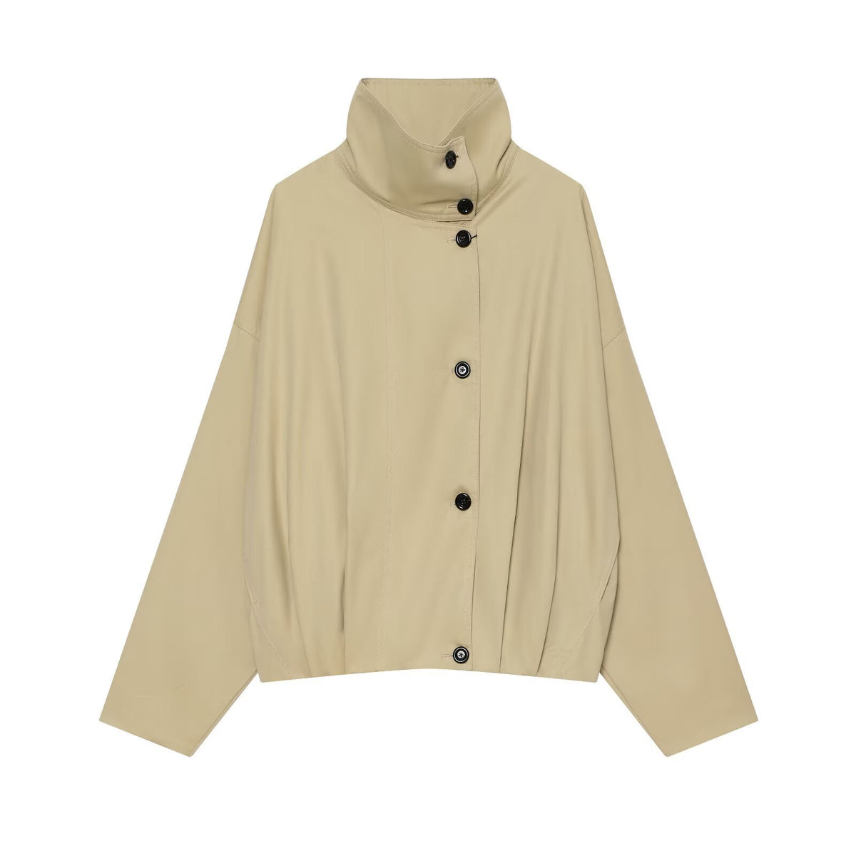 Women's Short Water-Repellent Cape Jacket with High Stand-Up Collar and Concealed Button Placket Fashion Glam