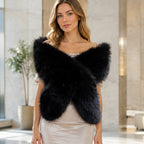 Women's Luxurious Reversible Faux Fur Shoulder Stole with V-Shape Fashion Glam