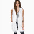 Ladies long sleeveless shaggy faux fur vest with concealing A-line and soft high-pile Fashion Glam