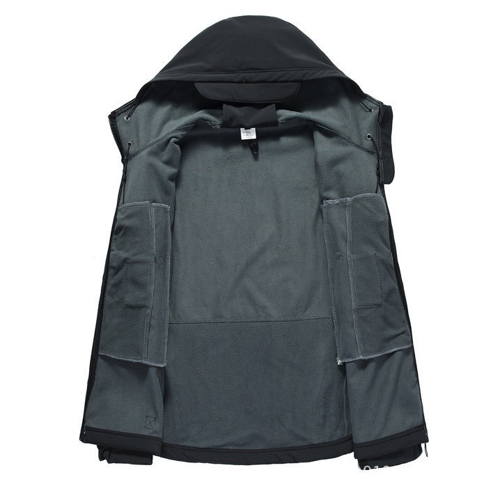 Men's Tactical Softshell Jacket with Hood, Camouflage Pattern and Multiple Zipper Pockets Fashion Glam
