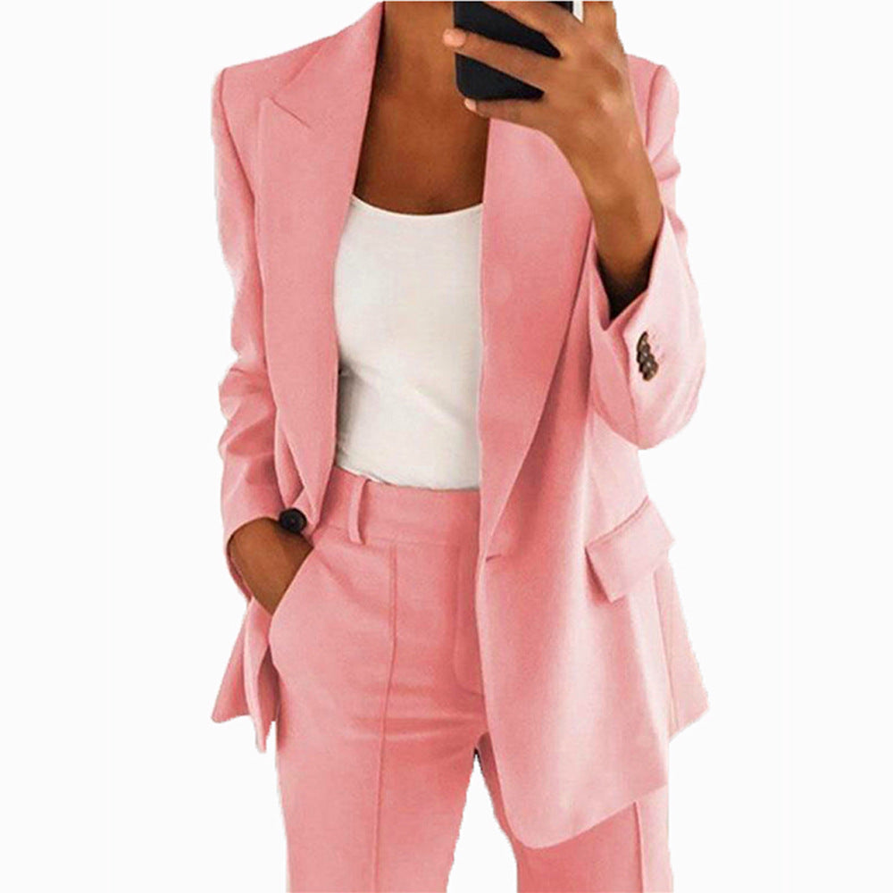 Women's Two-Piece Business Suit with Oversized Blazer and High-Waisted Pleated Trousers Fashion Glam
