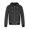 Unisex Striped Hooded Zip Jacket in Double-Breasted Look with Metal Buttons Fashion Glam