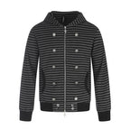 Unisex Striped Hooded Zip Jacket in Double-Breasted Look with Metal Buttons Fashion Glam