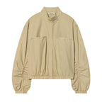 Women's Cropped Bomber Jacket with Stand-Up Collar, Snap Button Placket and Gathered Sleeves Fashion Glam