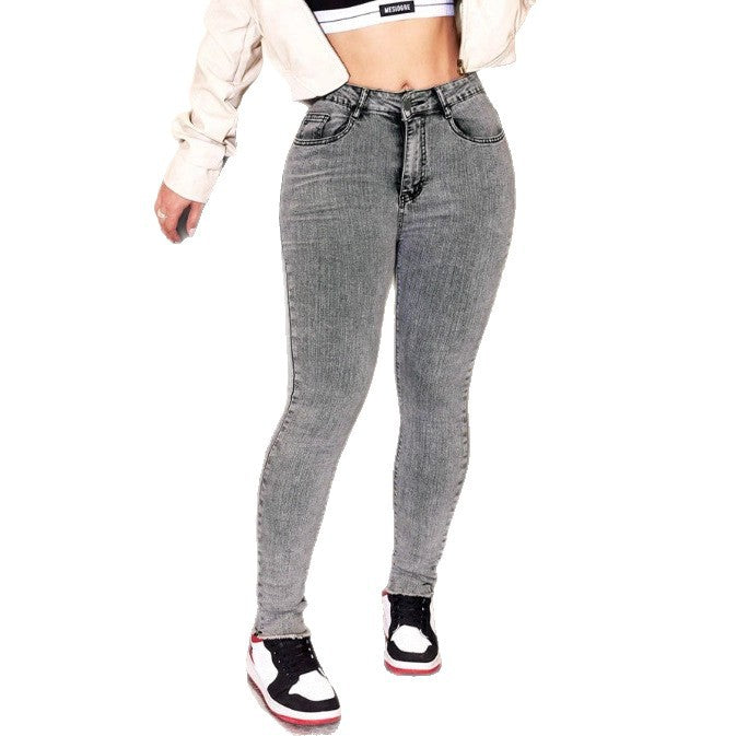 Ladies High-Waisted Super Stretch Skinny Jeans with Vintage Wash and Sculpting Waistband Fashion Glam