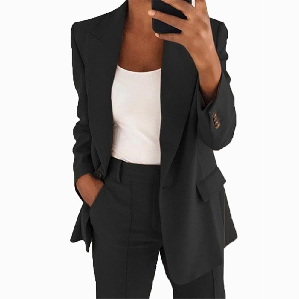 Women's Two-Piece Business Suit with Oversized Blazer and High-Waisted Pleated Trousers Fashion Glam