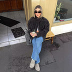 Women's field jacket with stand-up collar, shoulder flaps and elastic hem Fashion Glam