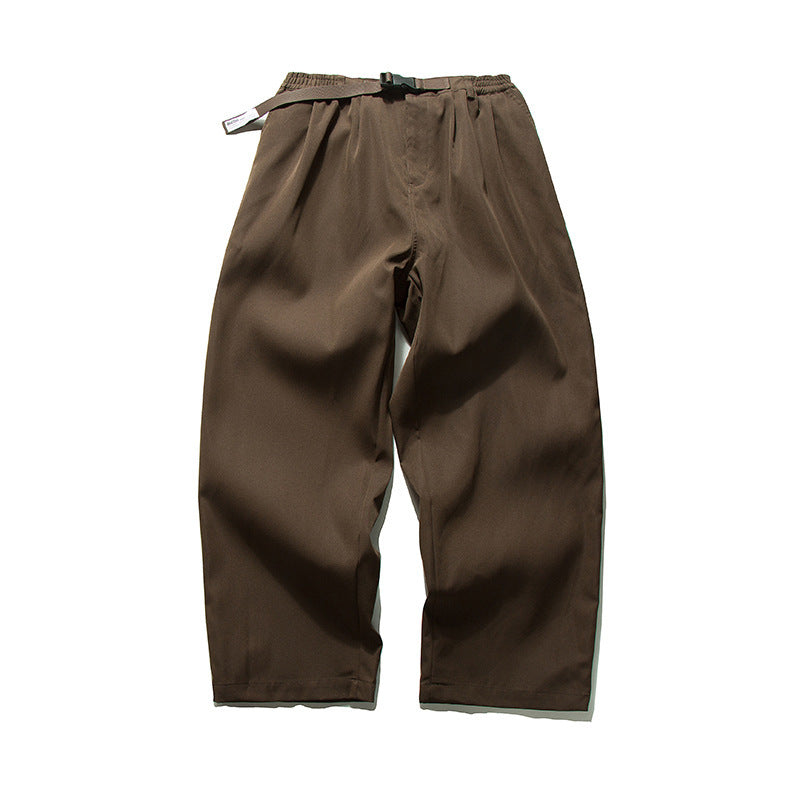 Men's Wide Cut Relaxed Pants with Elastic Waistband, Pleats and Integrated Woven Belt Fashion Glam