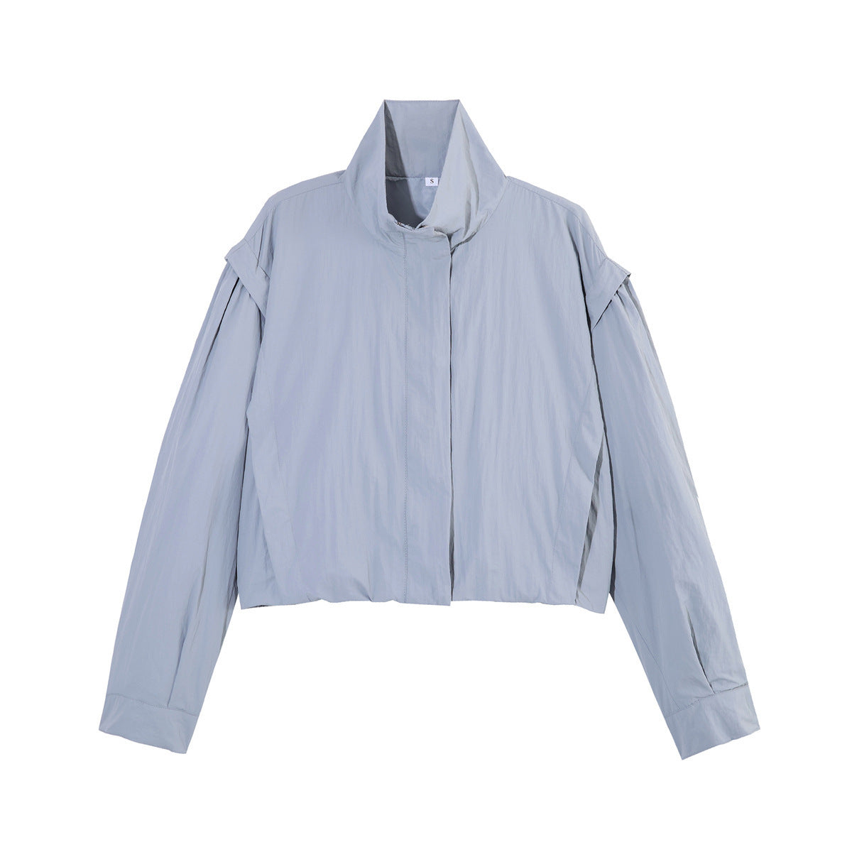 Women's Cropped Transition Jacket with Stand-Up Collar and Wide Raglan Sleeves Fashion Glam