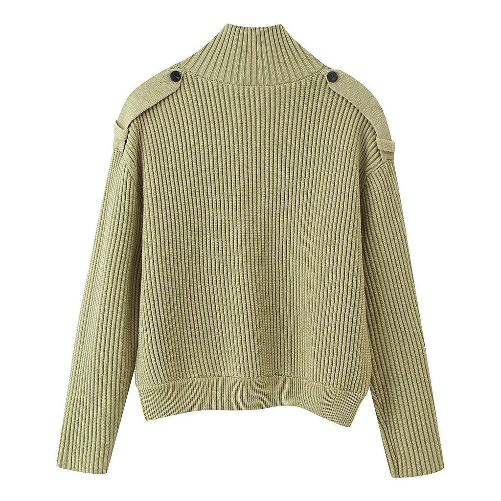 Men's Ribbed Cardigan with Stand-Up Collar and Decorative Shoulder Straps Fashion Glam