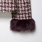 Women Boucle-Tweed Jacket with Stand-up Collar and Faux Fur Cuffs Fashion Glam