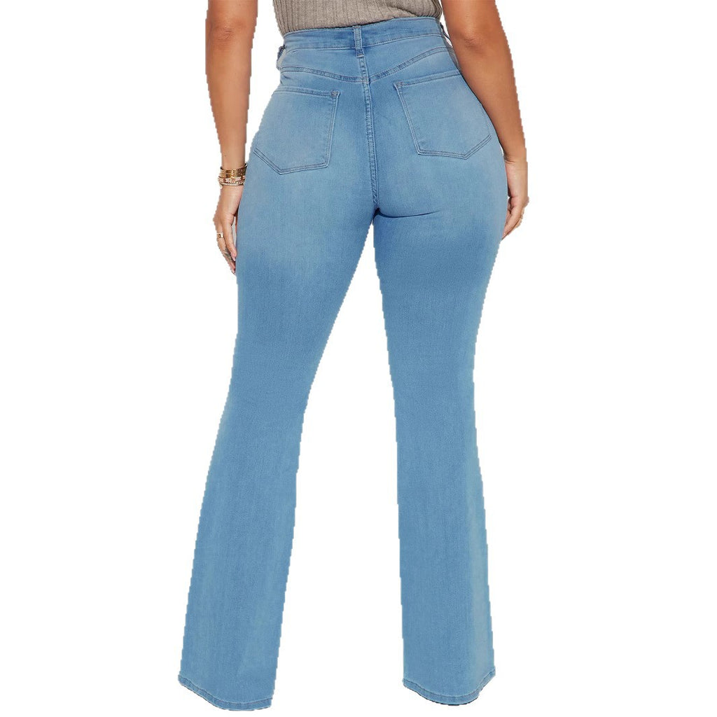 Women's High-Waist Flared Jeans with sculpting waistband and subtle knee rips Fashion Glam