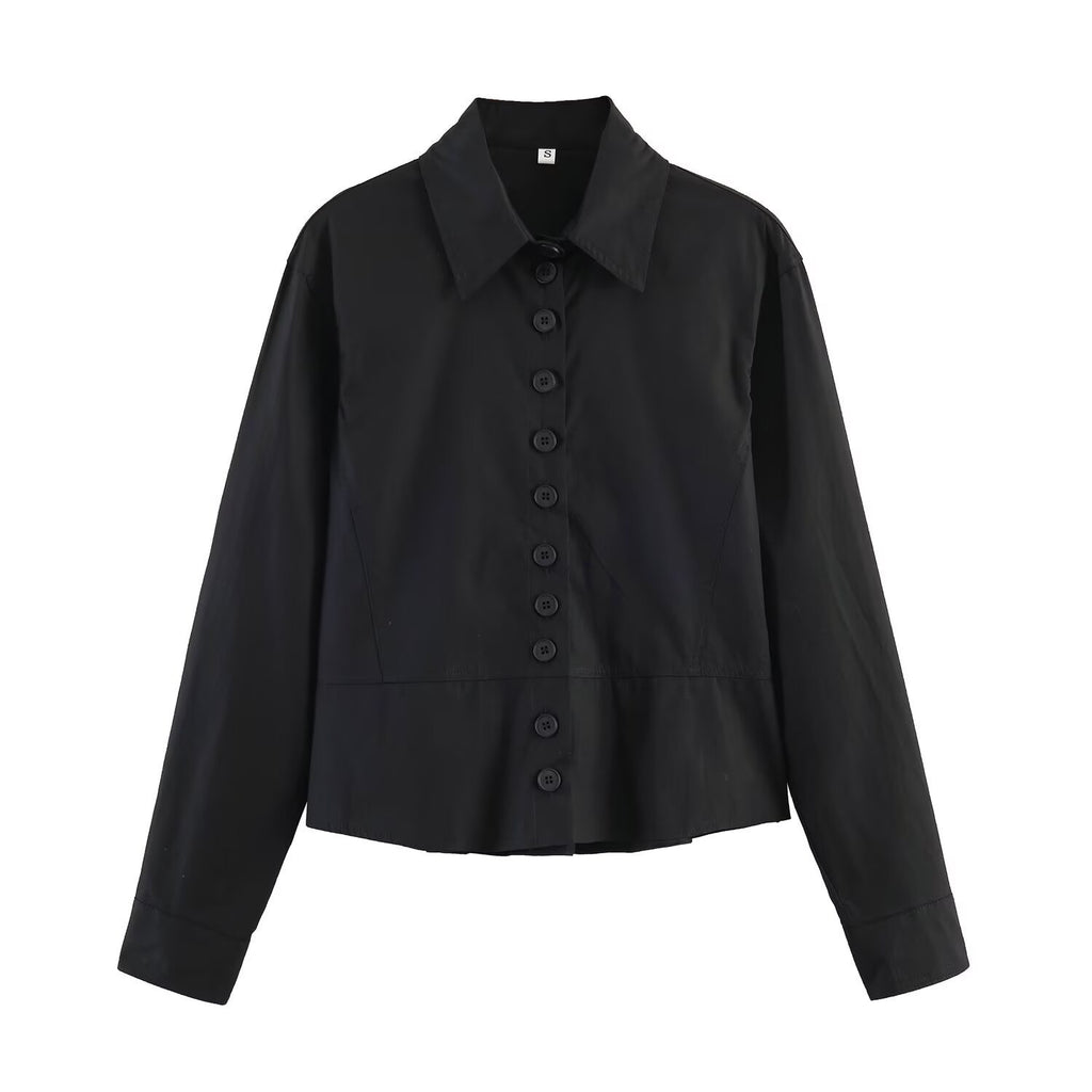 Women cropped blouse jacket with continuous button placket and shirt collar Fashion Glam
