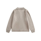 Unisex Boxy Knit Cardigan with Shirt Collar and Continuous Button Placket Fashion Glam