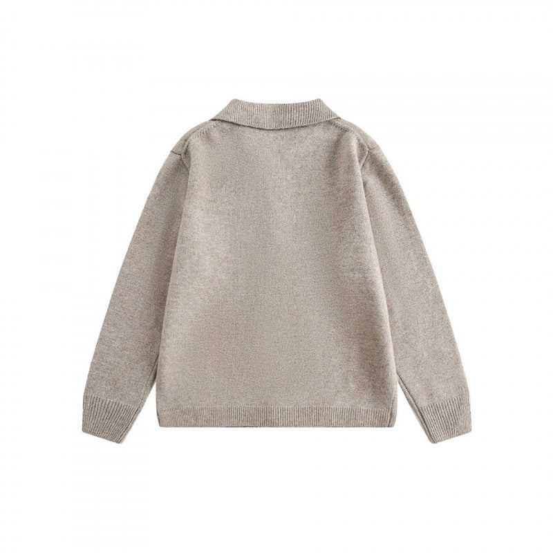 Unisex Boxy Knit Cardigan with Shirt Collar and Continuous Button Placket Fashion Glam