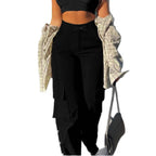 Women's High-Waist Cargo Pants with Wide Leg, Drawstring and Side Snap Details Fashion Glam