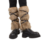 Ladies high-pile leg warmers with faux fur look and wrap straps Fashion Glam