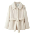 Women's short coat made of cuddly faux fur with shirt collar and tie belt Fashion Glam