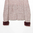 Women's Short Blazer made of Boucle Tweed with Stand-Up Collar and Faux Fur Cuffs Fashion Glam