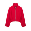 Women's Short Stand Collar Bomber Jacket with Zipper and Fitted Cuffs Fashion Glam