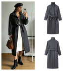 Women’s coat with tie belt, stand-up collar and raglan sleeves Fashion Glam