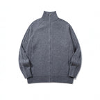 Unisex Boxy Zip Cardigan with Stand-up Collar, Cable Knit Sleeves and Ribbed Hems Fashion Glam