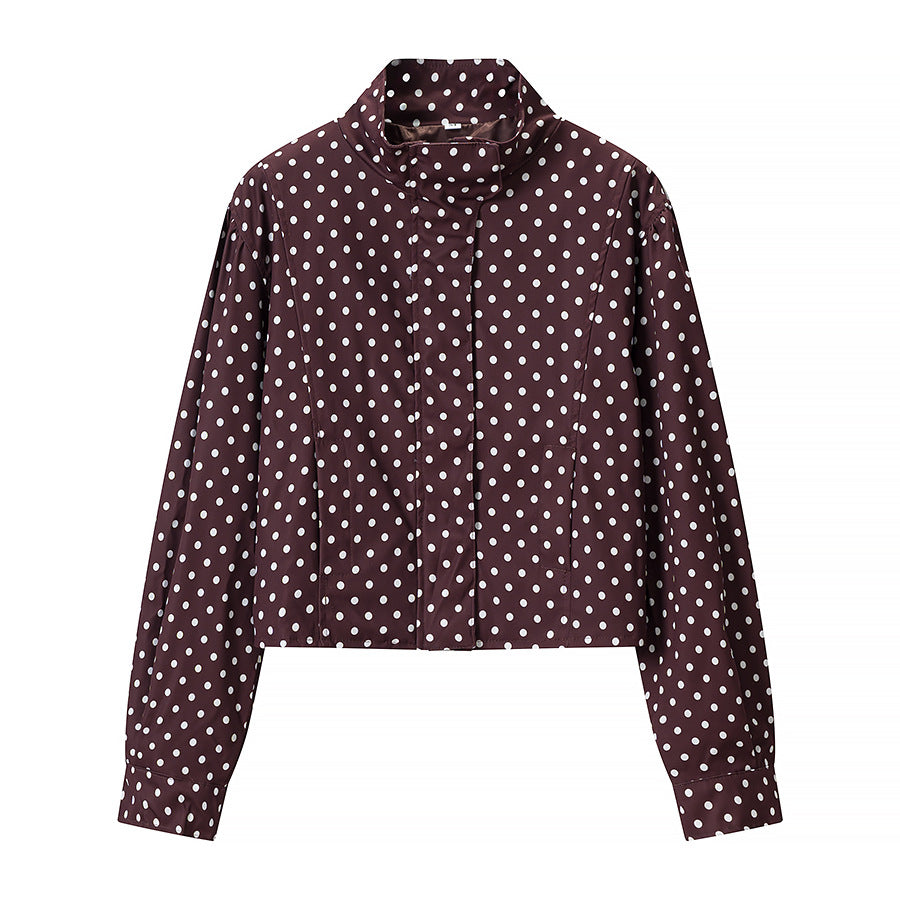 Women's short dotted jacket in blouson style with stand-up collar and balloon sleeves Fashion Glam
