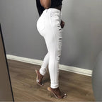 Women's High-Waisted Skinny Jeans with Asymmetrical Destruction Look and Shaping Waistband Fashion Glam