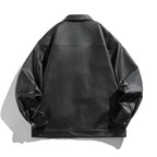 Unisex Boxy Faux Leather Blouson Jacket with Shirt Collar, Diagonal Chest Zip and Snap Hem Fashion Glam