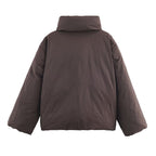 Women's Oversized Quilted Jacket with High Stand Collar and Waist Belt Fashion Glam