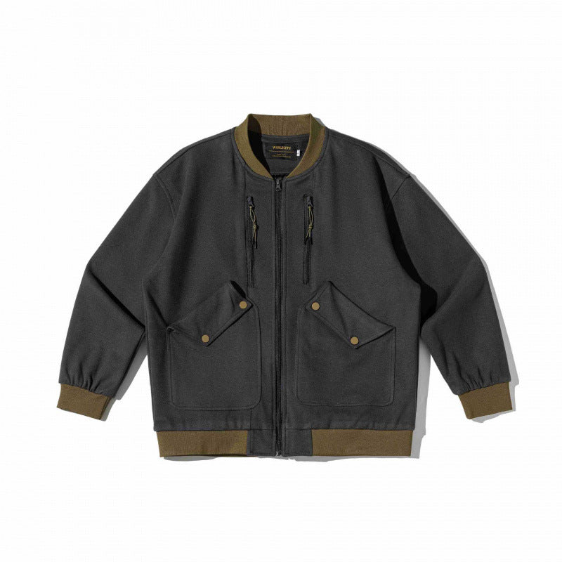 Unisex Oversize-Utilitarian Bomber Jacket with Flap Pockets, Vertical Zippers, and Ribbed Finishes Fashion Glam