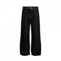 Women Wide High-Waist Denim Pants in Utility Look with Contrast Stitching Fashion Glam
