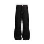 Women Wide High-Waist Denim Pants in Utility Look with Contrast Stitching Fashion Glam