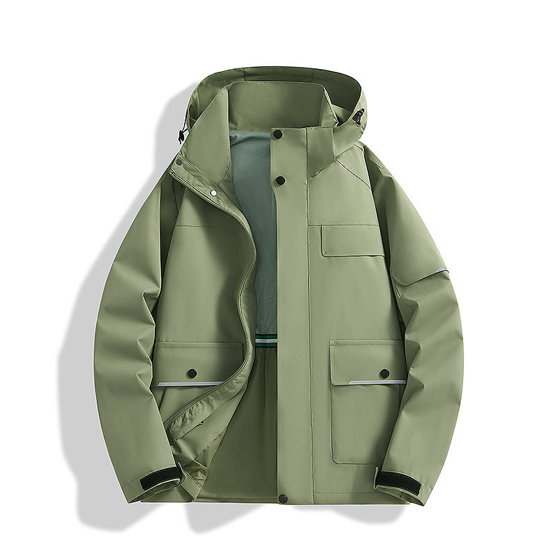 Men's three-layer trekking jacket with welded seams, hood, and multifunction pockets Fashion Glam