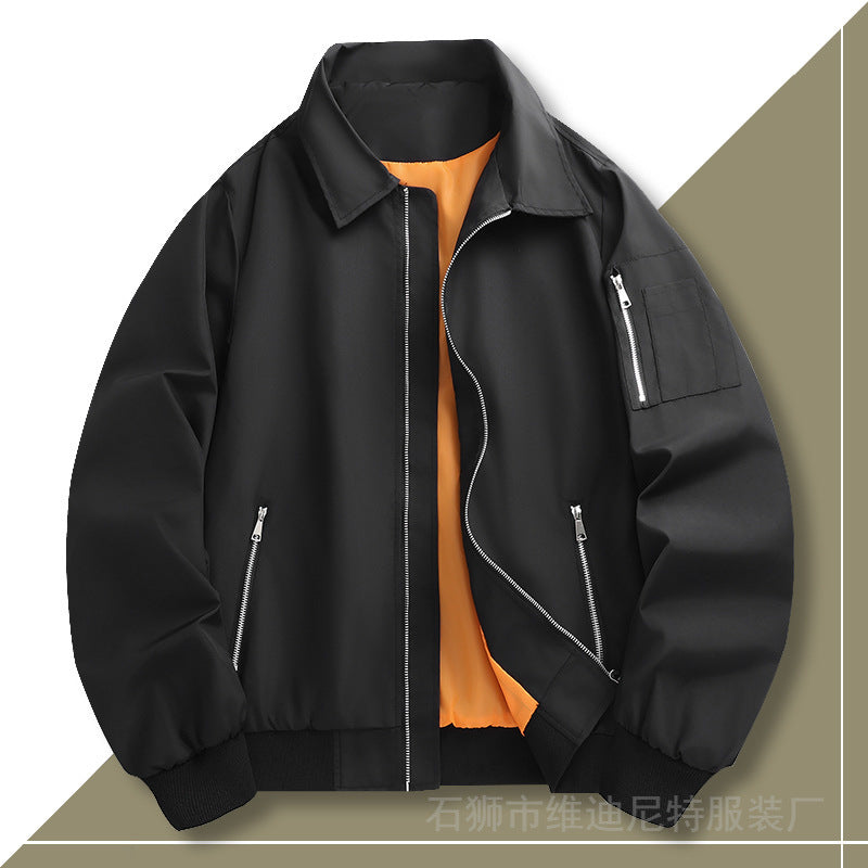 Men's Lightweight Twill Bomber with Contrasting Lining, Zipper Pockets, and Arm Pocket Fashion Glam