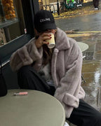 Women Oversize Teddy-Faux-Fur-Coat with folded shawl collar and patch side pockets Fashion Glam
